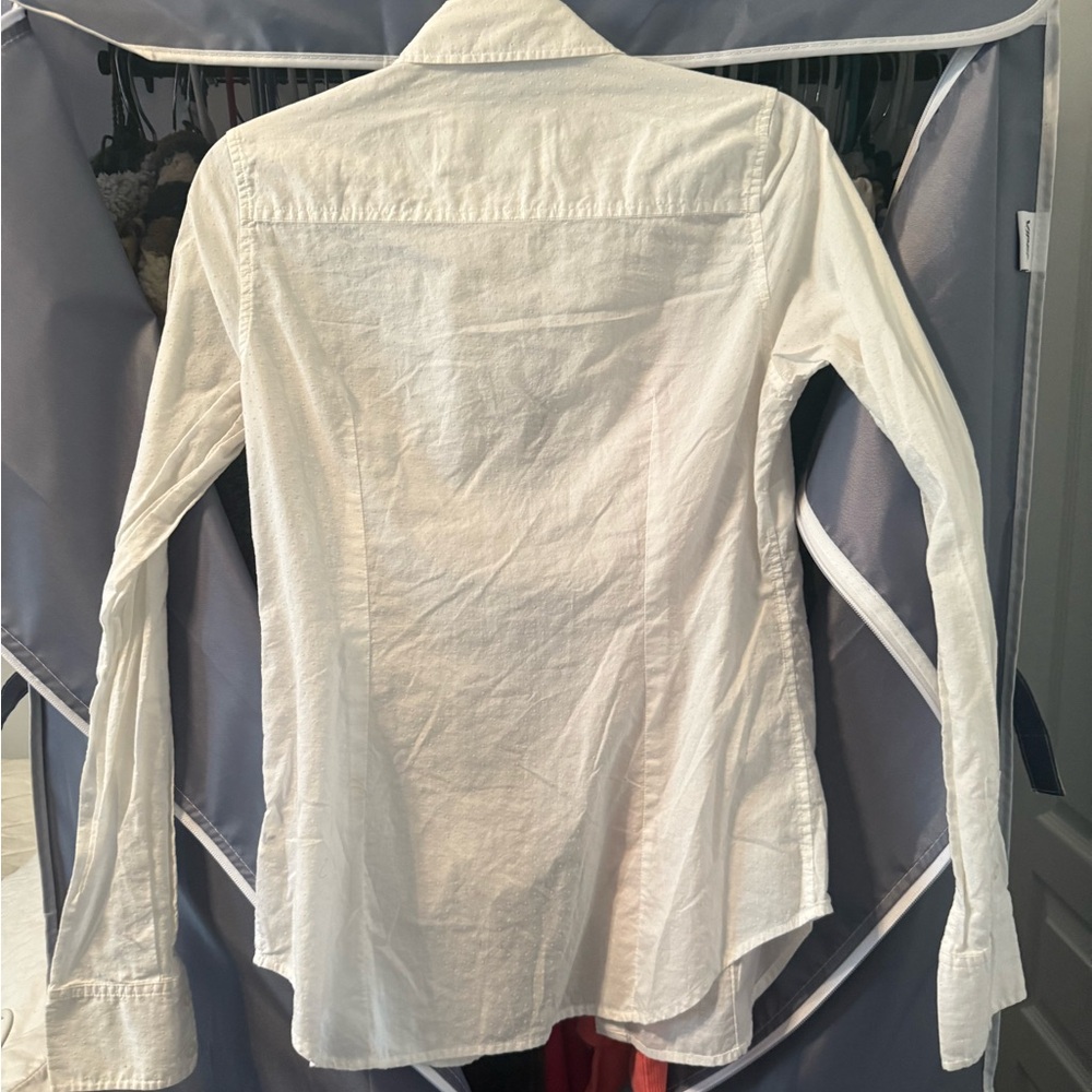 American Eagle White Ruffled Button-Up Shirt - image 3